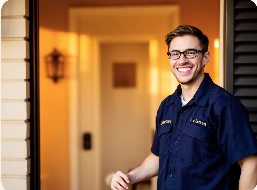 Friendly home service professional greeting a homeowner